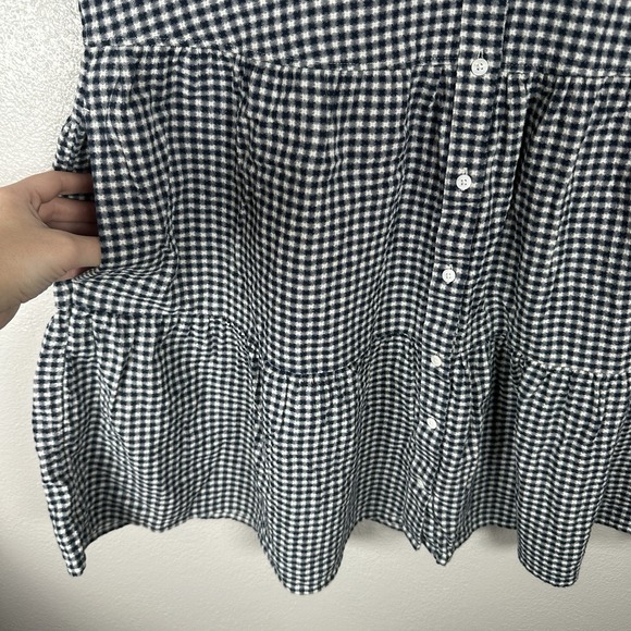 Madewell Cuff Sleeve Button Front Tiered Mini Dress Gingham Check Womens Large - Picture 3 of 7